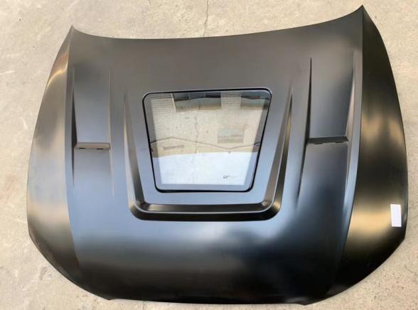 unique design car hood with visible reinforced glass in the middle